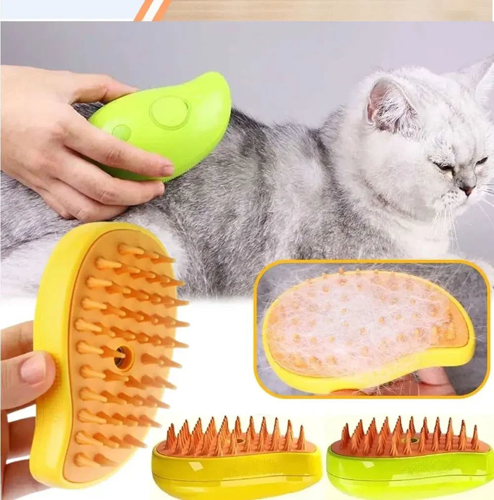 🐾 Escova a Vapor 3 em 1 para Cães e Gatos – Higiene, Massagem e Hidratação em um só toque